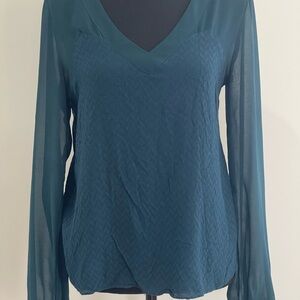 Skies‎ are Blue S Teal V-Neck Women's Top Slit Sides 100% Cotton 239